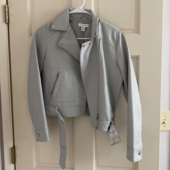 Topshop Jackets & Blazers - Topshop Grey Faux Leather Jacket